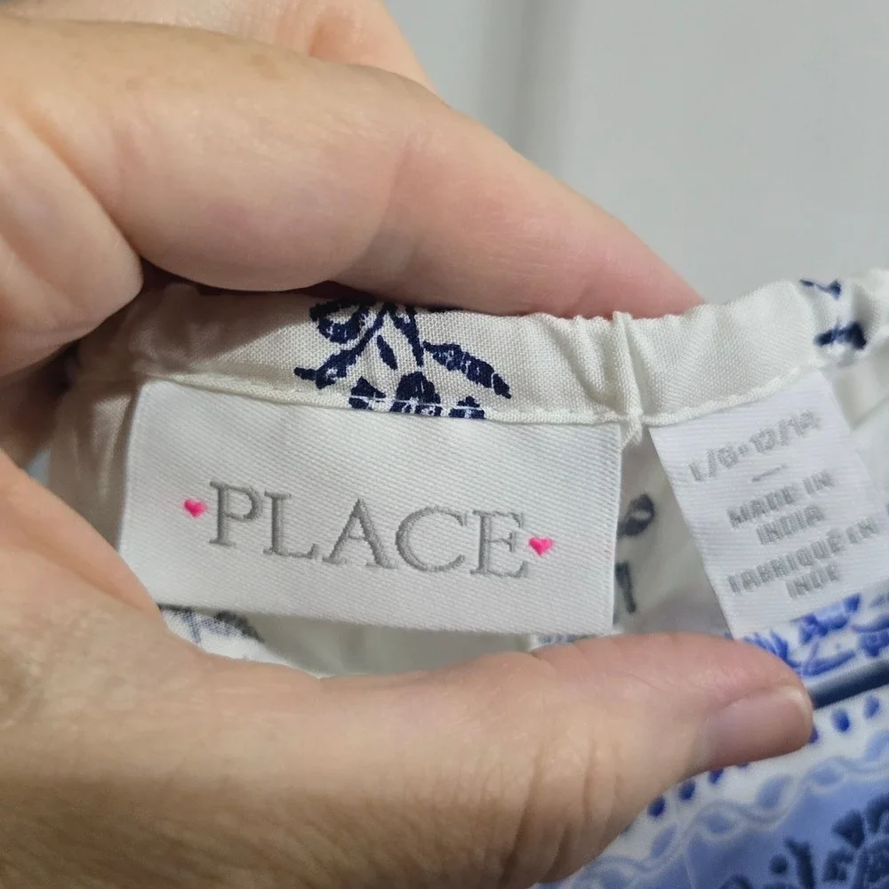 The Children's Place Handkerchief Dress Kids L 12-14 Blue White Paisley Boho